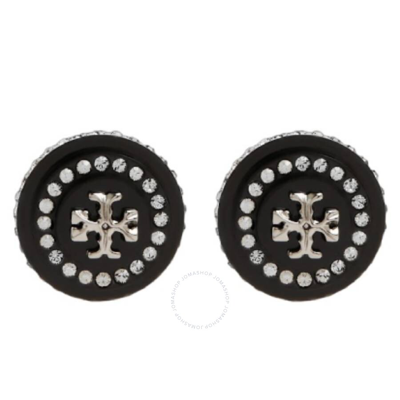 Tory Burch Roxanne Crystal Resin Stud Earring In Antique Pewter/black/silver