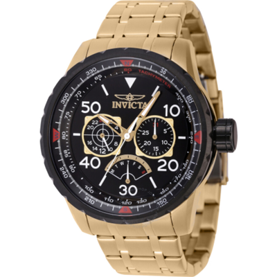 Invicta Aviator Retrograde Gmt Quartz Black Dial Men's Watch 46985 In Black / Gold / Gold Tone