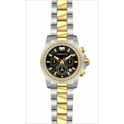 Technomarine Manta Chronograph Gmt Quartz Crystal Black Dial Men's Watch Tm-222033 In Black / Gold / Gold Tone