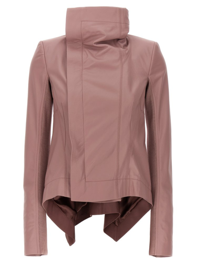 Rick Owens Naska High Neck Biker Jacket In Pink