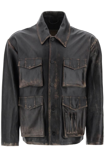 Golden Goose Deluxe Brand Distressed Leather Jacket In Black
