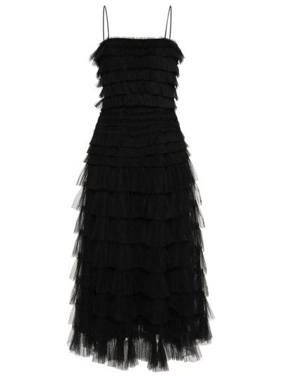 Twinset Brassiere Long Dress With Flounce In Black