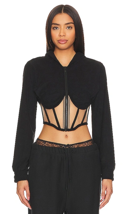 Rta Zip Up Corset Hoodie Top In Black