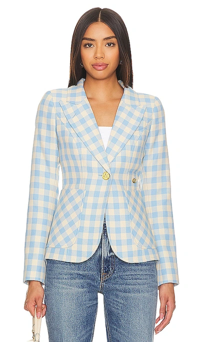 Smythe Patch Pocket Duchess Jacket In Cornflower Check & Whiskey Leather