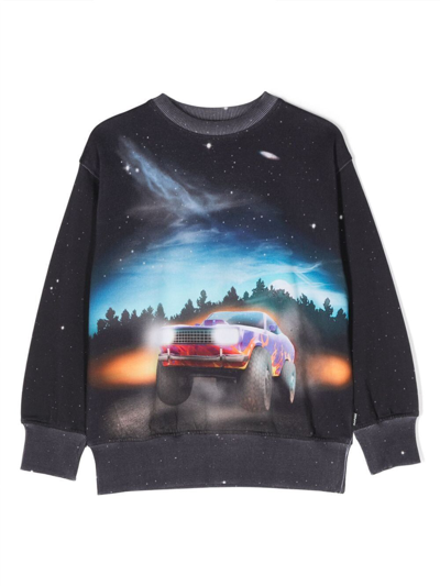 Molo Kids' Boy's Mattis Truck-print Sweatshirt In Black