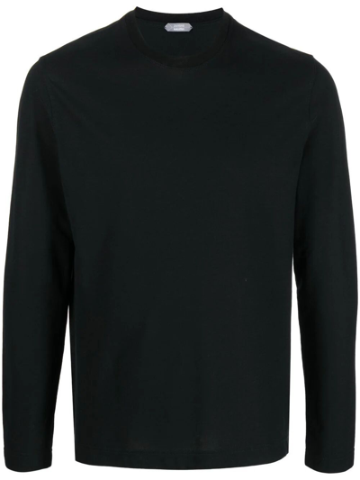 Zanone Long-sleeved Cotton T-shirt In Black