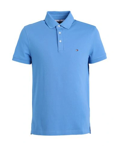 Tommy Hilfiger Man Polo Shirt Light Blue Size L Cotton, Elastane