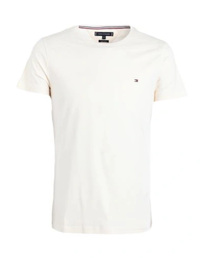 Tommy Hilfiger Man T-shirt Cream Size L Cotton, Elastane In White