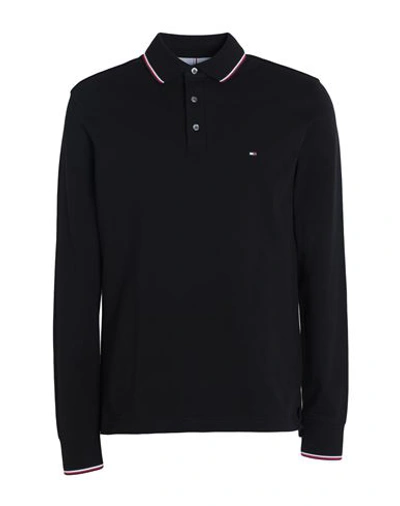 Tommy Hilfiger Man Polo Shirt Black Size L Organic Cotton, Elastane