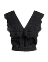 Ganni Broderie Anglaise V-neck Crop Top In Black