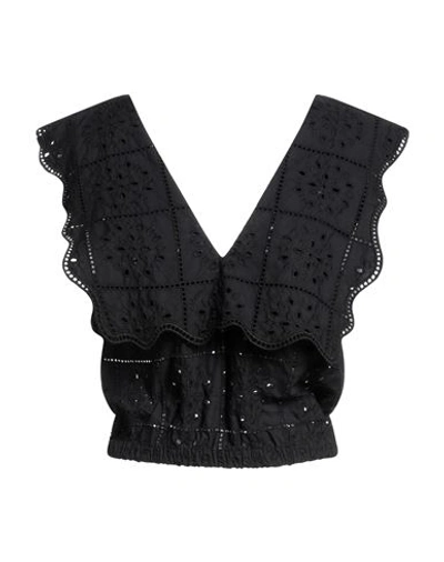 Ganni Broderie Anglaise V-neck Crop Top In Black
