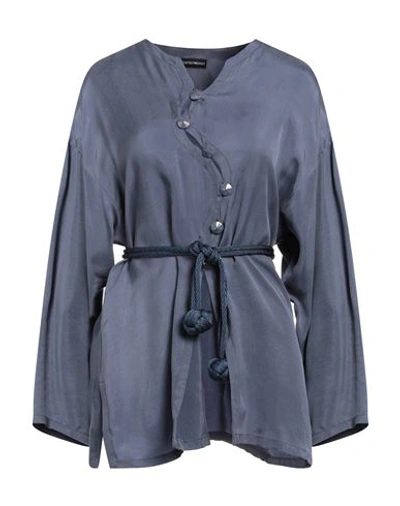 Emporio Armani Woman Shirt Slate Blue Size 14 Cupro, Acetate