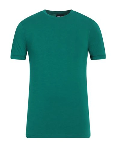 Giorgio Armani Man T-shirt Green Size 40 Viscose, Elastane