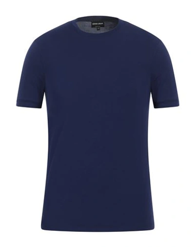 Giorgio Armani Man T-shirt Bright Blue Size 46 Viscose, Elastane