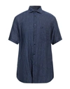 Trussardi Jeans Man Shirt Navy Blue Size 17 Linen
