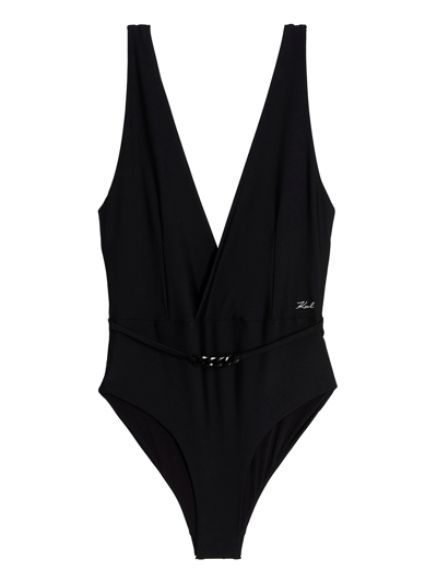 Karl Lagerfeld Karl Dna One-piece Swimsuit In Black