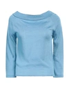 Roberto Collina Woman Sweater Azure Size M Viscose, Metallic Polyester In Blue