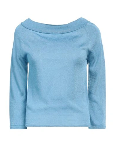 Roberto Collina Woman Sweater Azure Size M Viscose, Metallic Polyester In Blue