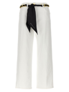 Elisabetta Franchi Ivory Flare Trousers With Foulard Belt