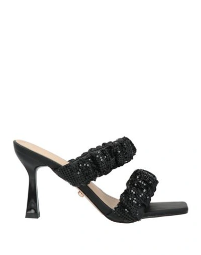Twenty Four Haitch Woman Sandals Black Size 8 Textile Fibers In Black