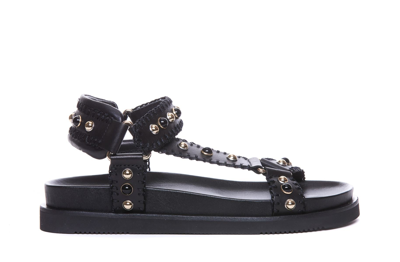 Ash Utopia Studded Leather Sandals In Black
