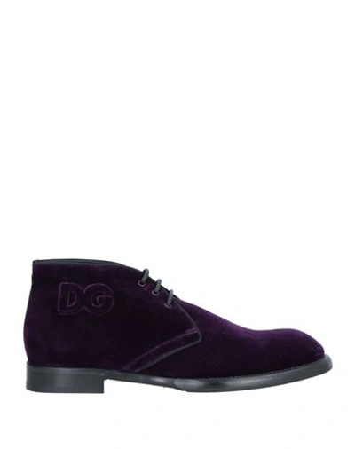 Dolce & Gabbana Man Ankle Boots Purple Size 11 Textile Fibers