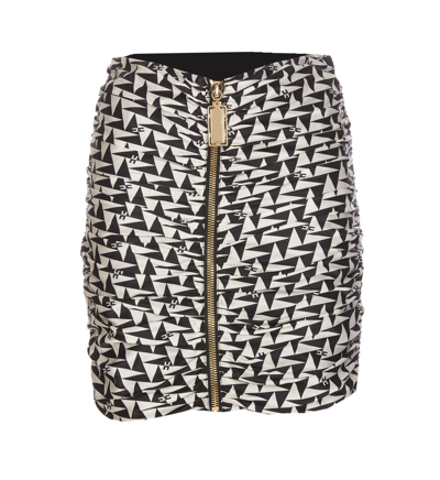 Elisabetta Franchi Graphic-print Satin Mini Skirt In 685nero/burro