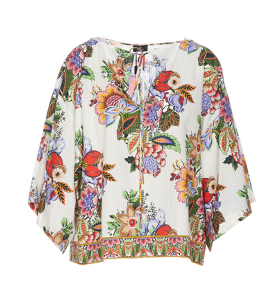 Etro Floral-print Draped Blouse In Print Floral White