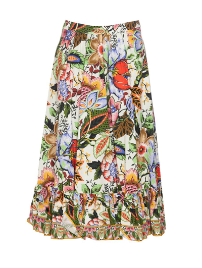 Etro Printed Cotton Ruffled Midi Skirt In Multicolor