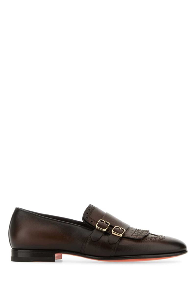 Santoni Fringe Double-buckle Monk Shoes In Brown