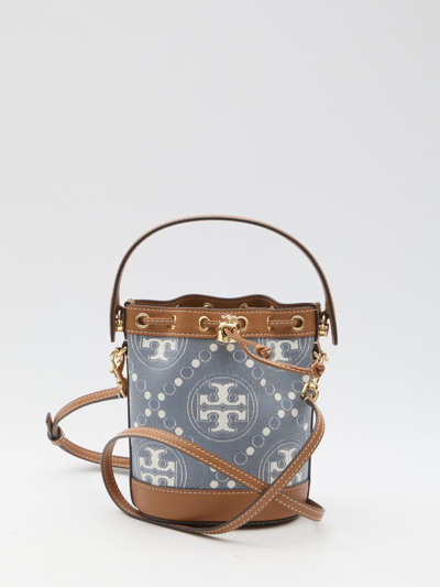 Tory Burch T Monogram Denim Mini Bucket Bag In Multi