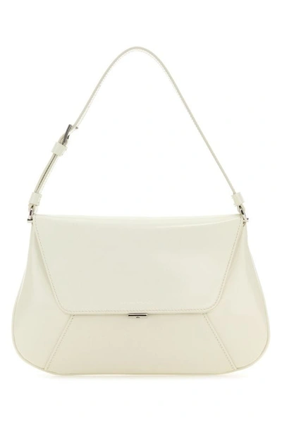 Amina Muaddi Woman Black Leather Ami Shoulder Bag In White