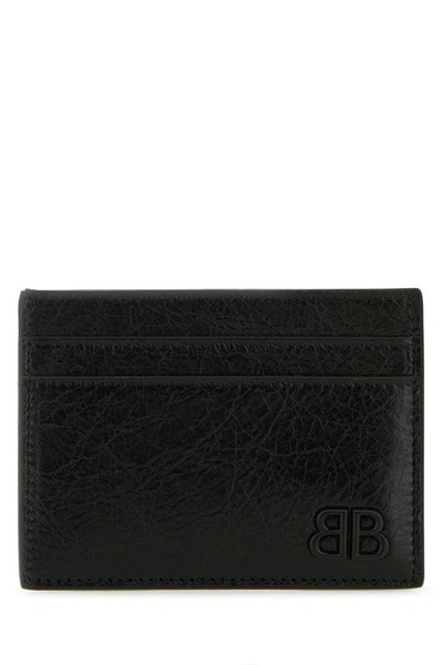 Balenciaga Bb Logo Plaque Card Holder In Black  