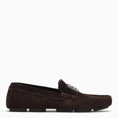 Dolce & Gabbana Brown Suede Loafer With Logo