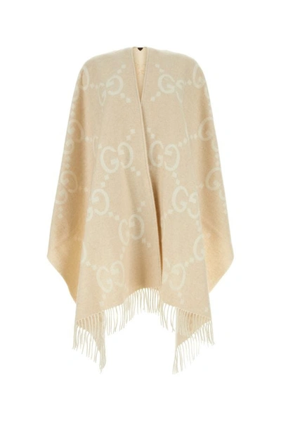 Gucci Gg Wool Poncho In Beige