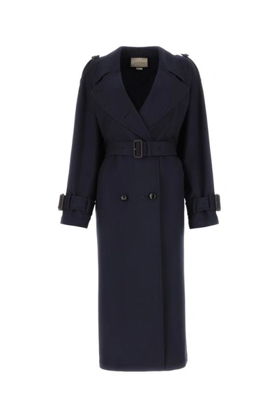 Gucci Woman Navy Blue Wool Trench Coat