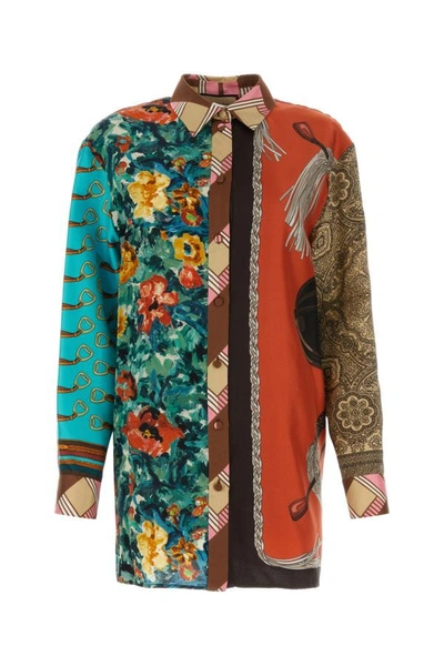Gucci Heritage Patchwork-print Silk Shirt In Multicolor