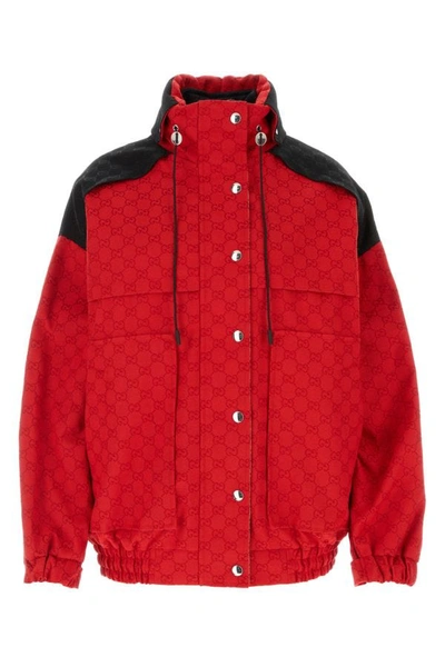 Gucci Woman Red Gg Fabric Jacket