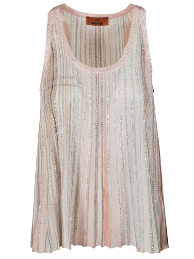 Missoni Embellished Pleated Tank Top In Mult.wht/pink/lg