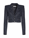 Alessandra Rich Button-up Cropped Jacket In Dark Blue