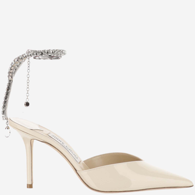 Jimmy Choo Saeda 85mm Patent Leather Pumps In Linen/crystal