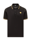 Versace Black Polo Shirt With Classic Collar And Medusa Embroidery In Nero