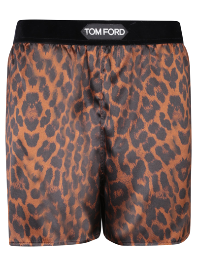 Tom Ford Velvet-trimmed Leopard-print Silk-blend Satin Shorts In Multi