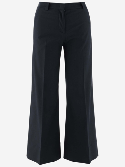 Ql2 Stretch Cotton Flared Pants In Blue
