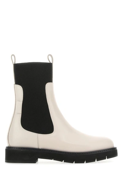 Ferragamo Salvatore  Woman Ivory Leather Rook Ankle Boots In White