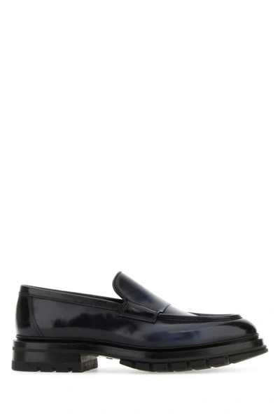 Santoni Black Leather Loafers