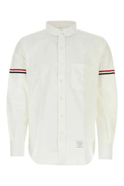 Thom Browne Armband-detail Seersucker Rwb Striped Shirt In White