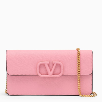 Valentino Garavani Vlogo Pink Bubble Leather Chain Wallet Women
