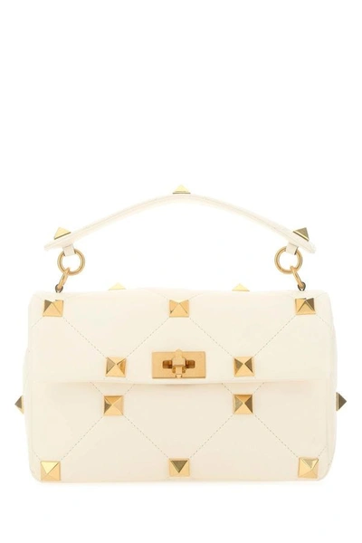 Valentino Garavani Woman White Nappa Leather Large Roman Stud Handbag