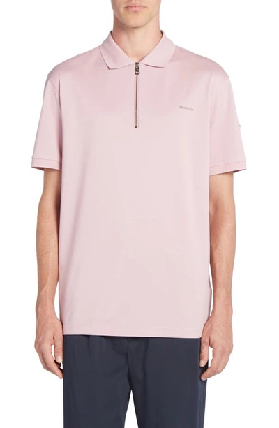 Moncler Men's Embossed Logo Zip Polo Shirt In Dawn Pink